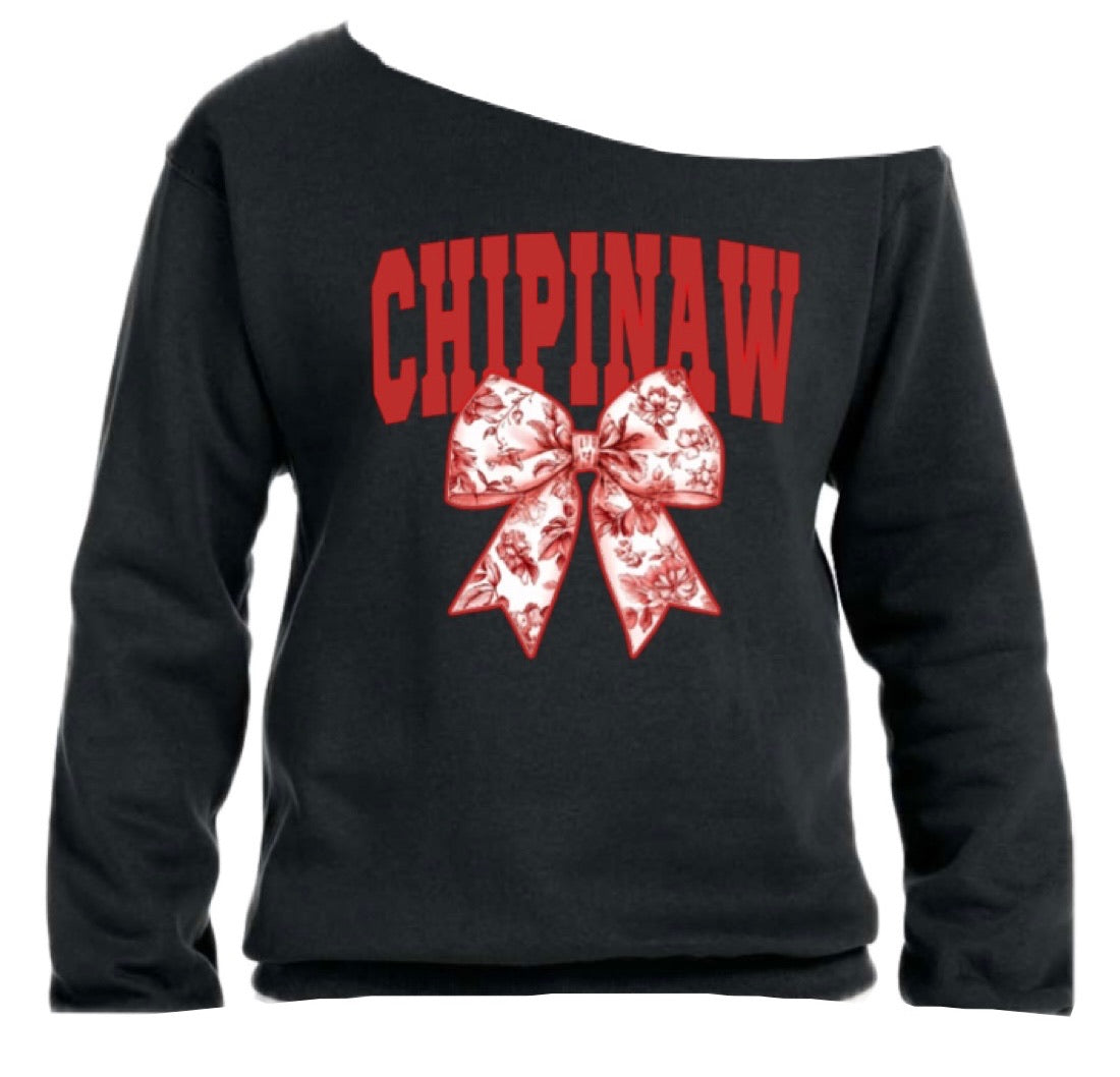Toile Bow Off Shoulder Sweatshirt