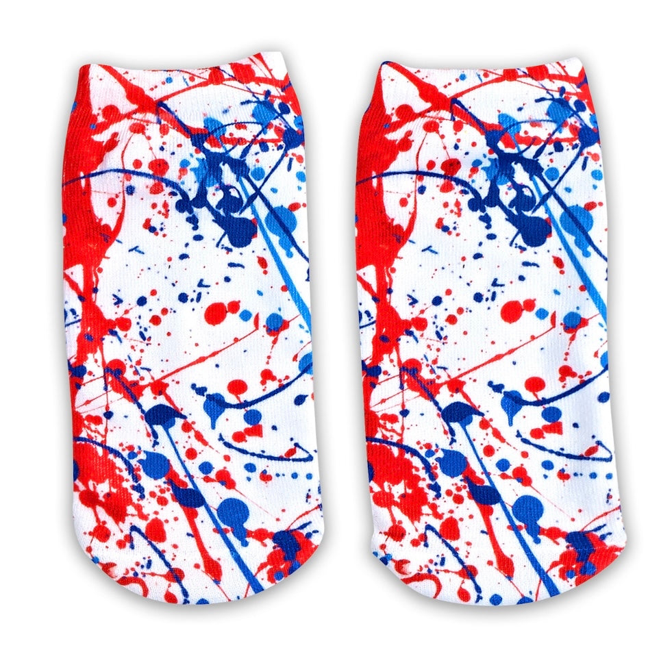 Red White and Blue Splatter Socks