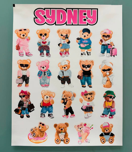 Removable Vinyl Sticker Sheet Bears